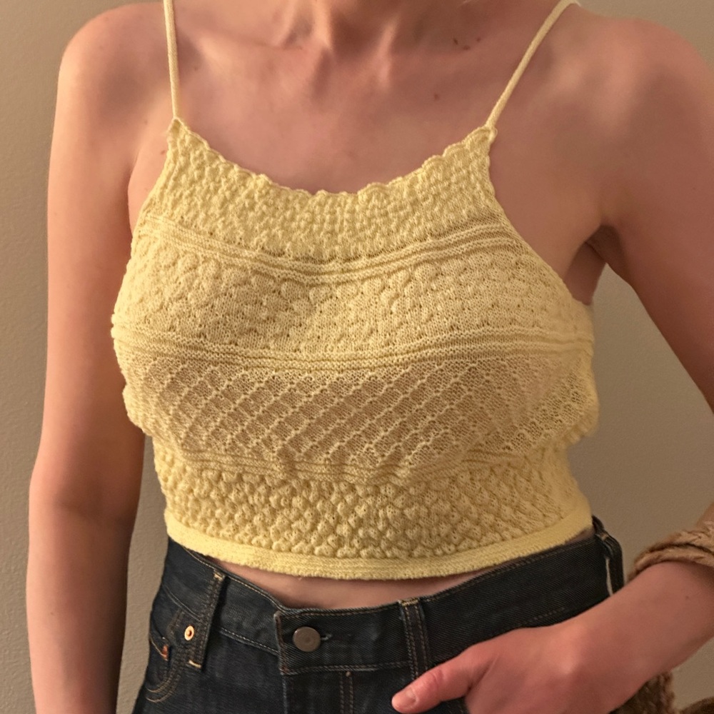 Yellow Knit Cropped Tank Top